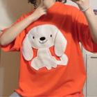 Loose-fit Short-sleeve Dog Print T-shirt