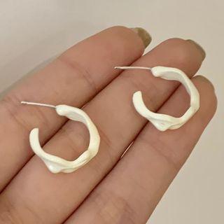 Irregular Open Hoop Earring 1 Pair - S925 Silver Needle - White - One Size