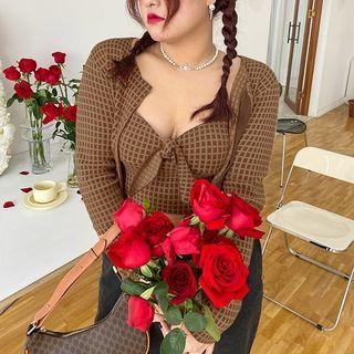 Set: Plaid Cardigan + Strapless Top