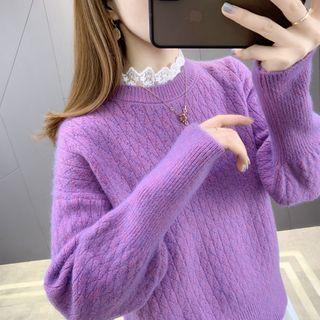 Lace Collar Argyle Knit Sweater