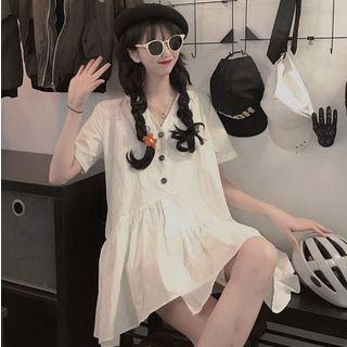 Short-sleeve Buttoned Asymmetric A-line Mini Dress