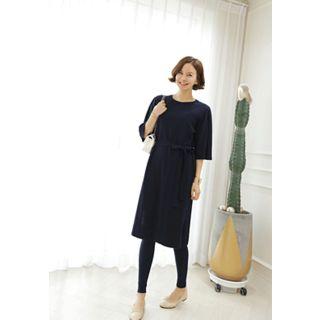 Wool Blend Knit Midi Dress With Sash