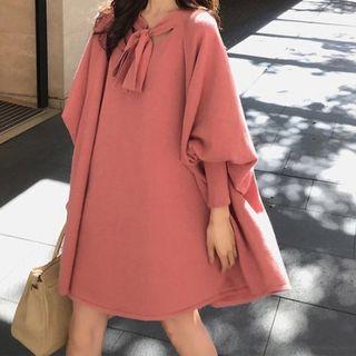 Tie-neck Knit Mini Empire Dress