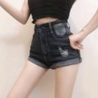 High-waist Distressed Slim-fit Hot Pants