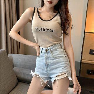 Contrast Trim Letter Knit Tank Top