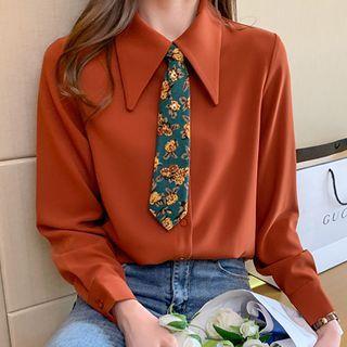 Long-sleeve Print Tie Chiffon Shirt
