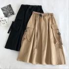 Double Pocket High-waist Cargo A-line Skirt With Belt