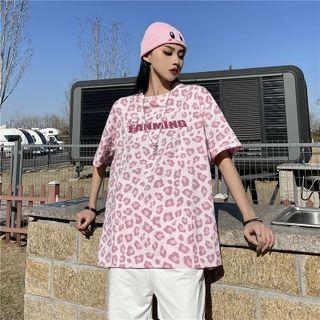 Lettering Leopard Print T-shirt