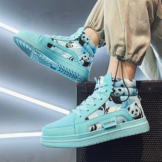 Platform Panda Print Lace Up Sneakers