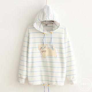 Cat Applique Pinstriped Hoodie