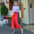 Long-sleeve T-shirt / Midi Split Straight-fit Skirt