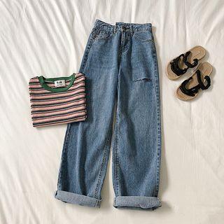 High-waist Rolled Wide-leg Jeans