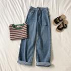 High-waist Rolled Wide-leg Jeans