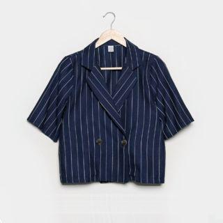 Pinstriped Double-breasted Short Jacket