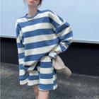 Striped Oversized Sweatshirt / High-waist Wide-leg Shorts