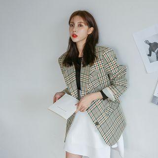 Single-breasted Boxy Plaid Blazer