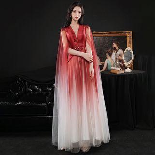 Sleeveless Ombre Mesh Evening Gown