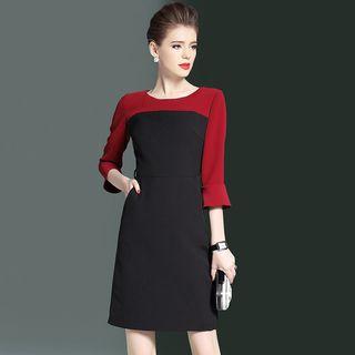 Two-tone 3/4-sleeve A-line Dress
