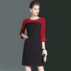 Two-tone 3/4-sleeve A-line Dress
