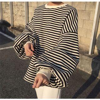Striped Balloon-sleeve Pullover