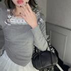Long-sleeve Bow Crop Top / Tiered Mini Skirt