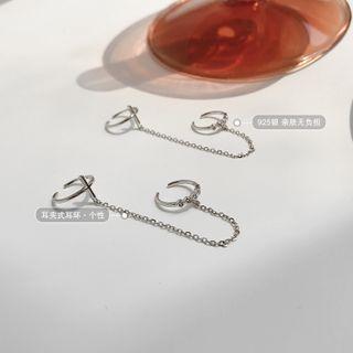 Chained Ear Cuff 1 Pair - 925 Silver - Clip On Earring - Chain - One Size
