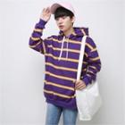 Brushed-fleece Lined Striped Hoodie