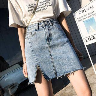 Zip-hem Denim Mini Skirt