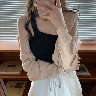 One-shoulder Camisole Top / Knit Cardigan