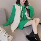 Plain Ribbed Hoodie Dress Green - One Size