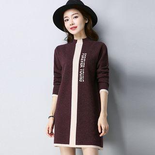 Lettering Mock Neck Knit Tunic
