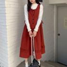 Ruffle Blouse / Button-up Midi Overall Dress