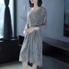 3/4-sleeve Printed Midi Chiffon Dress