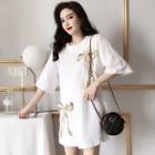 Elbow-sleeve Sequined Ribbon T-shirt