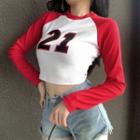 Long-sleeve Numbering Crop Top