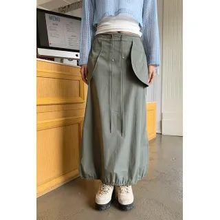 Drawstring Flap Band-hem Maxi Skirt