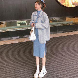 High-waist Plain Knit Top / High-waist Plain Knit Dress / Long-sleeve Tweed Cardigan / High-waist Plain Knit Pants