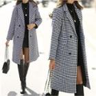 Double-breasted Houndstooth Coat Black - L