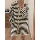 Collared Striped Long Cardigan One Size
