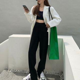 Plain Blazer / Slit Wide-leg Pants