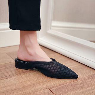 Pointy-toe Mesh Block Heel Mules