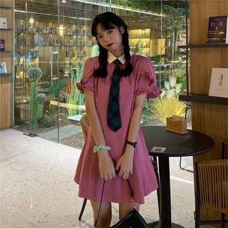 Color Block Polo-neck Dress Pink - One Size