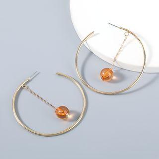Resin Bead Alloy Open Hoop Earring 1 Pair - Brown - One Size