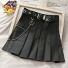 Chain-accent Pleated Mini Skirt With Belt
