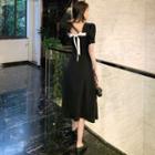 Ribbon-back Puff-sleeve Midi Dress