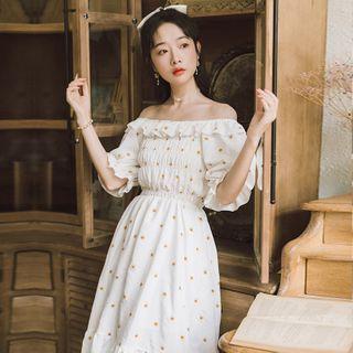 Floral Frill Trim Off-shoulder Dress