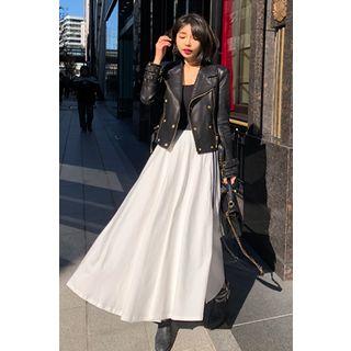Band-waist Contrast-trim Flare Skirt