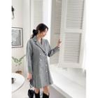 Plus Size Faux Pearl Double-breasted Pleated Coat Dress
