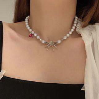 Floral Pearl Spider Choker Necklace As Shown In Figure - One Size