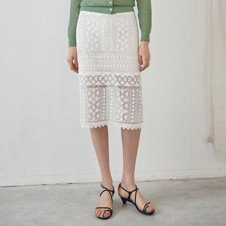 Zip-back Lace Midi Skirt